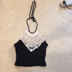 Black and cream cropped halter